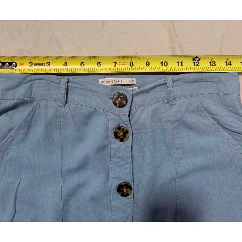 Urban Outfitters Blue Button Front Midi Skirt High Waist Pockets Slit Light Blue - Picture 8 of 13